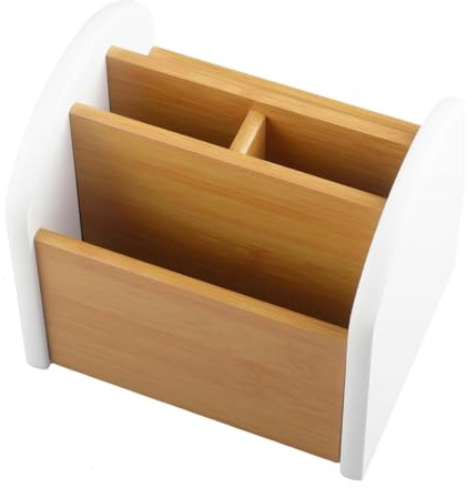 aupawdy 360° Drehbarer Fernbedienungshalter, Schreibtisch Organizer Weiß,Multifunktionaler Büro Stiftehalter aus Holz, Nachttisch Schreibtisch Organizer Büro Stiftehalter, 4 Fächer