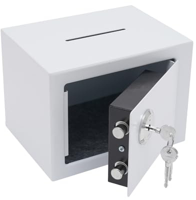 Schlüsseltresor Geldkassette Abschließbar mit Einwurfschlitz, Tresor für Zuhause 4.6L Schranktresor Geldtresor Safe Tresor klein mit Schlüssel, für Büros, Wohnungen und andere Orte usw (Weiß)
