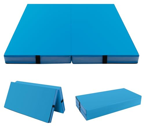 GYMAX Weichbodenmatte, 122 x 122 x 10 cm Klappbare Turnmatte mit Kunstlederbezug & Tragegriffen, Gymnastikmatte Yogamatte rutschfest für Fitness, Sport & Gymnastik