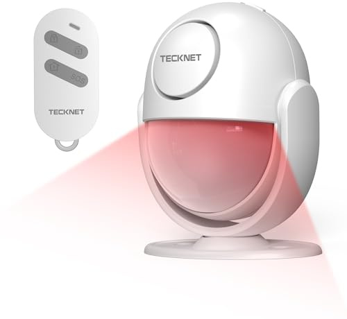 TECKNET Shed Alarm with Remote Control, Motion Sensor Alarm, 125dB Fall Alarm for Elderly with SOS Function, Infrared Motion Detector Burglar Alarm System,Suitable for Garages/Sheds/Stores/Homes/Vans