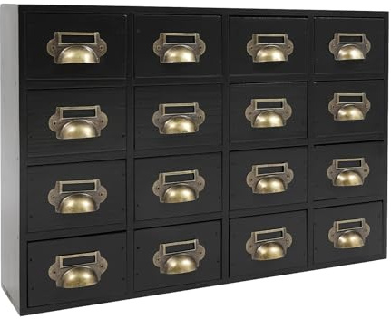 Dokiiovo Desktop Schubladenschrank Holz, Klein Vintage Kommode mit 16 Schubladen, 16-Schubladen-Schrank, Schreibtisch-Schubladen-Organisator für Haushalte, Büro, 50x10x35 cm (Schwarz)