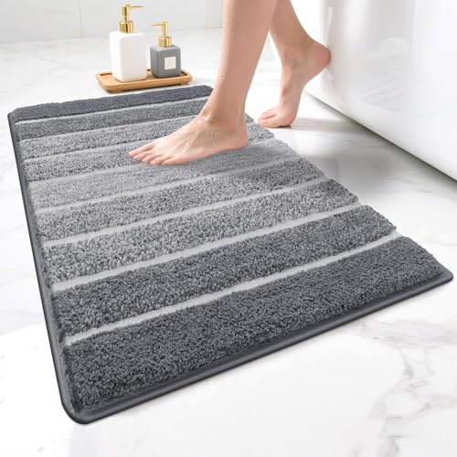 SHACOS Tappetino per Bagno Antiscivolo 60 x 90 cm, Tappeto Morbido e Lavabile, Tappeti Microfibra Assorbente, Grigio