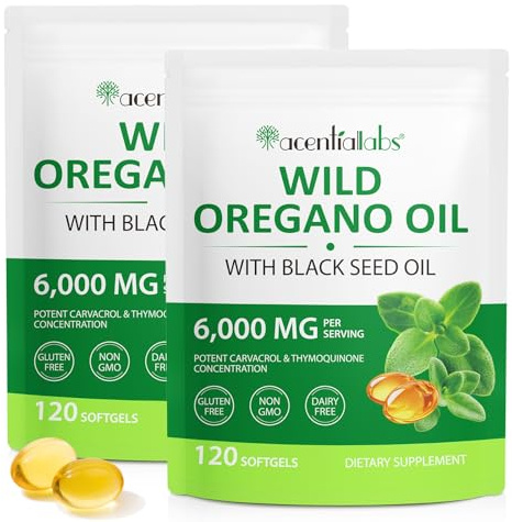 Oregano Öl Kapseln, 240 Softgels, 2 in 1 Oreganoöl mit schwarzkümmelöl kapseln, Bio Oreganoöl mit 165mg Carvacrol, Gentechnikfrei