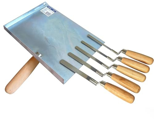 PAIKIUU galvanisierte Kelle und 5 Edelstahllöffel-Set für Mauerwerksfugen, Fugenreparatur und Maurerarbeiten – Größen 6-14 mm