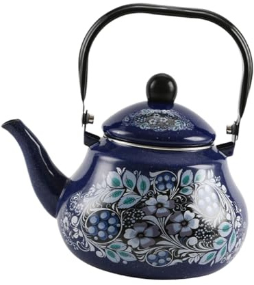 SHERCHPRY Bouilloire en Émail 25L Bleu Décoré Grosse Capacité Compatible Cuisinière et Induction Théière Vintage pour Camping Cuisine