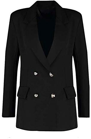 TrendyFashion FASHIONISM Womens Long Sleeve Gold Button Double Breasted Blazer Ladies Open Front Pocket Duster Coat Jacket UK 8-26