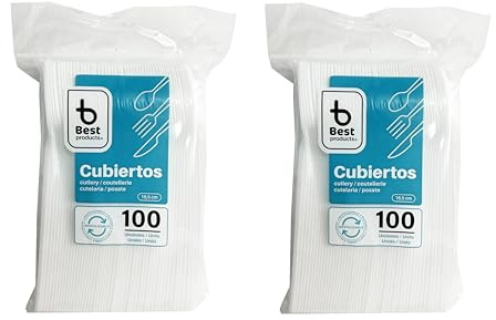 Pack 100 Cucharas de Plástico De Alta Resistencia, Reutilizables y Lavables - Cuchara 17cm de Plástico Color Blanco para Cumpleaños, Picnics, Fiestas, Buffets, Bodas. (200, CUCHARA)