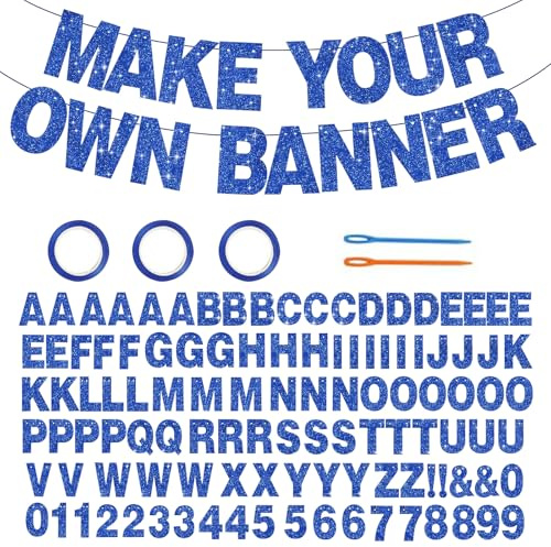 116 Custom Banners with Sparkling Letters DIY Personalized and Reusable Birthday Welcome Home Wedding Party Decoration (Royal blue)