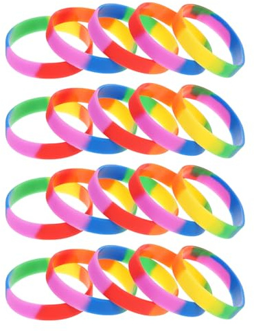 Amosfun 20 Stück Bunte Silikonarmbänder Regenbogen Armbänder für Erwachsene und Teenager Flexibel Hautfreundlich Party Schmuck