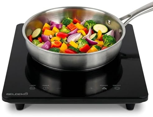 Piastra a induzione portatile con 1 fuoco, 2000 W, 9 livelli di potenza, timer 99 minuti, sicurezza per bambini, extra sottile, posabile