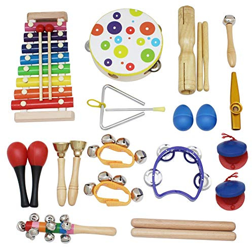 Kinder-Musikinstrumenten-Set, 19-teilig, ungiftig, umweltfreundlich, pädagogisches Spielzeug-Set für Kinder, frühes Lernen, Musikentwicklung, ABS-Holz, Aluminium