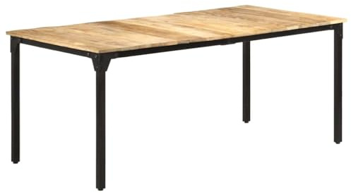 toolkix matbord av grov mangoträ 180 x 90 x 76 cm med pulverlackerat järnram, massivt köksbord för matsal, vardagsrum, rustikt trädkantbord, stabilt och hållbart