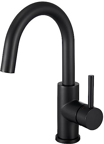 CREA Wasserhahn Küche, 360° Drehbare Küchenarmatur für Kleine Küche, Mischbatterie für Küche oder Bad, Armatur Küche mit Hohem Auslauf, Matt Schwarz