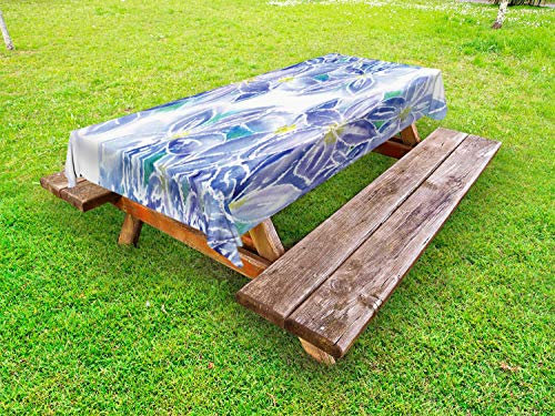 ABAKUHAUS Blau Outdoor-Tischdecke, Frühlings-Blumenstrauß, dekorative waschbare Picknick-Tischdecke, 145 x 265 cm, Blau Gelb