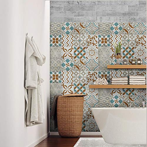 RE-COVERTILES - Pegatinas Azulejos Cocina y Baño Stickers de PVC Impermeables Antiarañazos Decoración de Pared Baldosas Peel and Stick - Modelo 24 Pzas 10x10 cm PS00205 Made in Italy