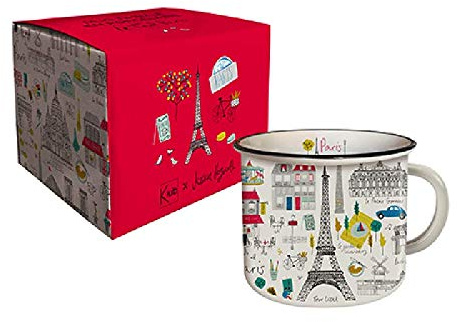 KIUB - Tasse Paris Eiffelturm – Motiv alle Symbole von Paris und Frankreich – Material feines Porzellan – Fassungsvermögen 420 ml