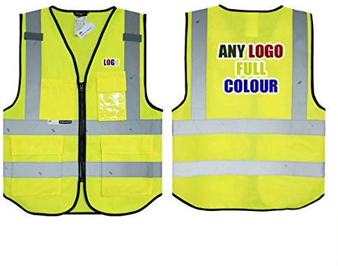 UNIGIFT Personalisierte Salzmann 3M Warnweste mit mehrfarbigem Logo und mehreren Taschen, hergestellt mit 3M Reflektierendem Material - Gelb hochsichtbar Sicherheitsweste Arbeitsweste