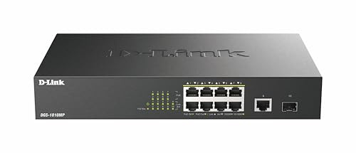 D-Link DGS-1010MP/M 10 Port Gigabit Max PoE Switch, 8 Gigabit 30W PoE+ ports, 125W power Budget, SFP Fibre Uplink, Fanless, Silent, Power Saving, Metal Case, Network Switch