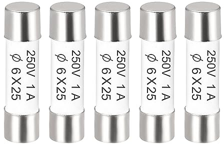 sourcing map 5er Packung Keramik Sicherung 1A, 6x25mm Feinsicherungen Schnellschlag Auslösecharakteristik Sicherung 250V für Leiterplatten Elektronische Geräte