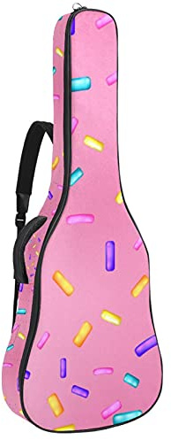 Gitarren-Rucksack mit verstellbarem Schultergurt, Gitarrentasche für Bassgitarre unter 42 Zoll (106 cm), Pink Donut Glaze