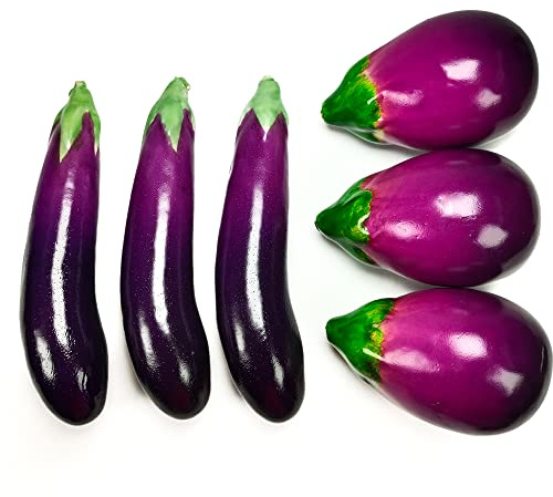 Laiiqi 6 pièces d'aubergines artificielles, Accessoires d'affichage de légumes d'aubergines Fausses, réalistes et réalistes de Fausses aubergines pour Les décorations de Cuisine à la Maison