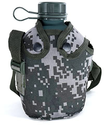 HNJZX Camouflage Kettle, Titanium Military Canteen Cup, Aluminum Military Water Bottle, Army Style Canteen, with Cover Bag for Camping Hiking (Woodland Camouflage)
