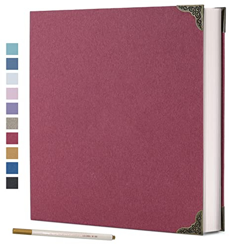 Vienrose Selbstklebendes Fotoalbum 3 Ringe, 40 Seiten, 30x30 cm, Rot | Hardcover Einband, Scrapbooking Album, DIY Kit, Freunde Familie Hochzeit Erinnerungen