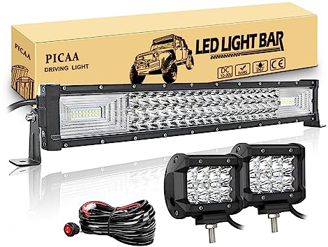 PICAA Led Arbeitsscheinwerfer Light Bar,21 Zoll 270W 7D LED Lichtbalken | Zusatzscheinwerfer Bar, Spot Flutlicht Kombination, für SUV Offroad ATV UTV Traktor 4x4 Auto, Mit 2PCS 4 Zoll Arbeitslicht