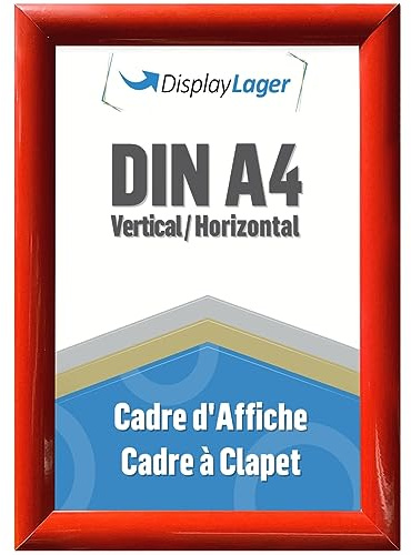 DisplayLager - A4 Rot Klapprahmen mit 25mm Aluminium Profil, Entspiegelter Schutzscheibe, Befestigungsmaterial