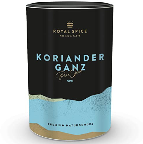 Royal Spice Koriander Ganz 60g - 100% Koriandersamen Ganz ohne Zusätze - Sehr vielseitig einsetzbares Koriander Saatgut / Koriandersamen für die Mühle zum Backen, Wurstherstellung & Currymischungen