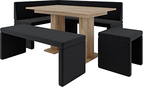 FURNISTAR Eckbank AKIKO mit Tisch und Bänken - Eckbankgruppe für Ihrem Esszimmer, Küche modern, Sitzecke, Essecke. Perfekt für Küche, Büro und Rezeption. Solide Verarbeitung (INARI 100, 196x142 links)