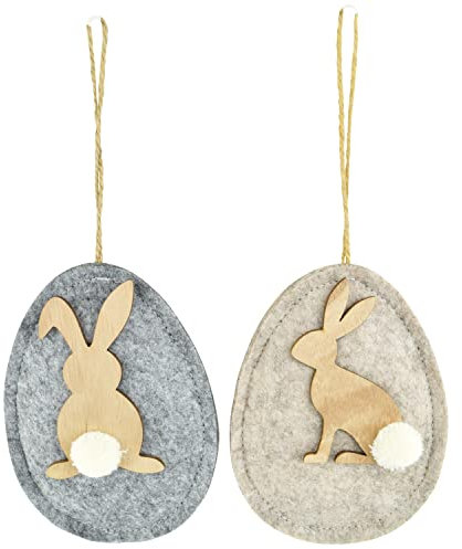 MACOSA CO80571_x2 Dekoeier Osterhänger 2er Set Filz Holz Ei Osterdeko Osterei Osterhase Oster-Dekoration Hängedeko Dekohänger Ostern Osterdekoration