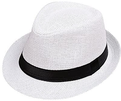 Boolavard Kinder Mädchen Jungen Sommer Fedora Strohhut Breite Krempe Floppy Strand Sonnenblende Hut (Weiss)