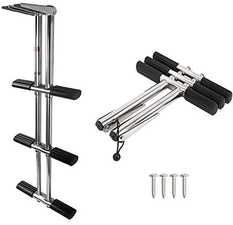3-Stufen-Klappleiter für Marine-Yach/Bass-Boote, doppelte vertikale Teleskop-Drop-Bootsleiter aus Edelstahl mit extra breitem Pedal, Schwimmstufenleiter Decoration