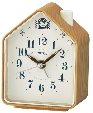 Seiko Wecker mit Vogelstimmen braunes Kunststoffgehäuse mit Holzoptik in Vogelhaus-Form, Maße: 8,6 x 11,1 x 6,3 cm, QHP011B