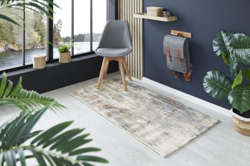 -LUXOR- living Kurzflor Teppich Molinos – moderner Webteppich mit abstraktem Muster, pflegeleicht & strapazierfähig, ideal für Wohnzimmer, Schlafzimmer & Flur, 80 x 150 cm, Beige-Blau