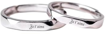 Hommes Femmes Français Je T'Aime Couple Bague, Couple/Amoureux Eternité Fiançailles Promesse Ouverte Bague Ajustable Alliance Anneaux Bijoux Cadeau De Saint Valentin, Blanc, Taille Unique