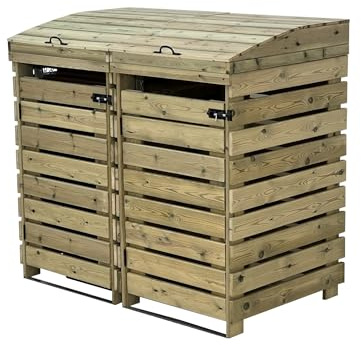 Arbor Garden Solutions BinBreeze wheelie bin storage unit, wooden outdoor cover, recycling box storage (Double, without shelf)