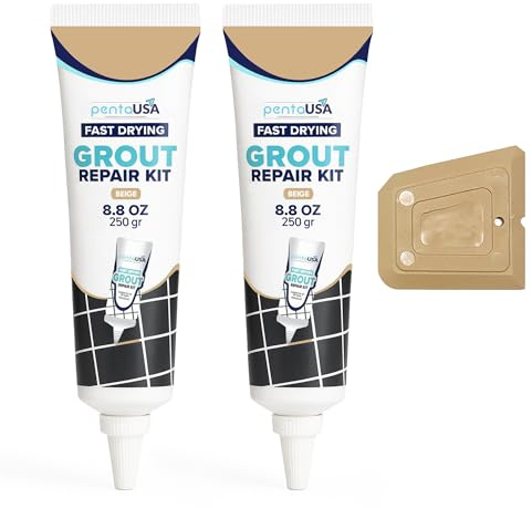 PentaUSA Kit de reparación de lechada de azulejos premezclados, paquete de 2, relleno de lechada lijada real beige cálido para baño, ducha, suelo de cocina, impermeable, de secado rápido, cubre 58