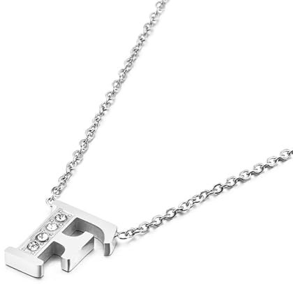 Homxi Frauen Silber Halskette mit Anhänger,Anhänger Kette Edelstahl Damen Buchstabe F mit Zirkonia Anhänger Kette Silber
