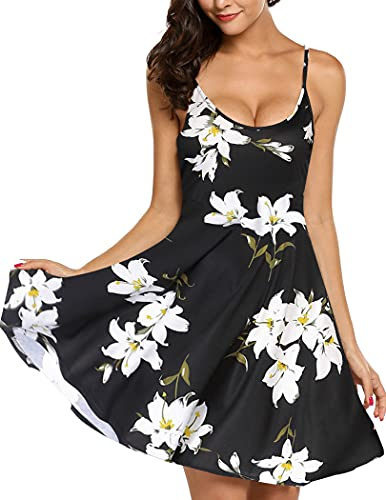 UNibelle Robe D'été à Bretelles Courtes pour Femme Robes à Motifs Floraux Robe De Plage à Col en V Bretelles Spaghetti Réglables Robes à Volants XS-XXL