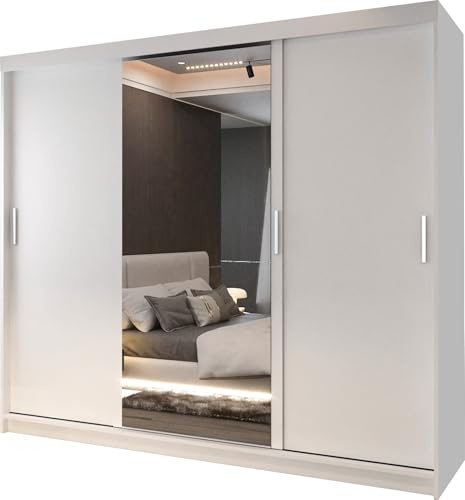 FURNITUREWAVE 3-Door Grey, Black, White, Wenge, Walnut, & Oak Sleek Storage Sliding Modern Wardrobe for All Bedrooms 250cm (White, 250cm)