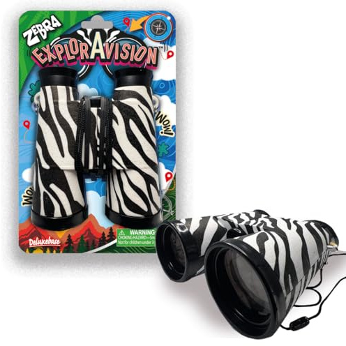 ExplorAvision - Zebra-Fernglas von Deluxebase. Tragbares und kompaktes Safari-Fernglas für Kinder. Tolles Zootierspielzeug für Jungen und Mädchen. Lernspielzeug für die Erkundung der Natur.