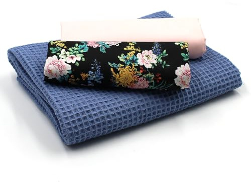 VmG-Store Våffelpiké + bomullstyg, set, färgkoordinerat, våffeltyg, 100 % bomullstyg, Tex Standard 100 (dahlior pionset 67)