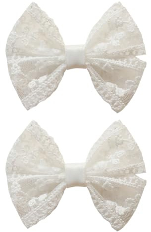 FSSTUD Lot de 2 barrettes à cheveux en dentelle blanche avec petits nœuds mignons, pinces à cheveux en ruban pour enfants, adolescentes, épingles à cheveux pour filles et femmes