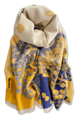 LumiSyne Invernale Sciarpa Scialle In Cashmere Per Donna Motivo Albero e Foglie Reversibile Sciarpa Con Nappa Pashmina Scialle e Wrap Lungo Grande Sciarpe Leggero Calda Stole