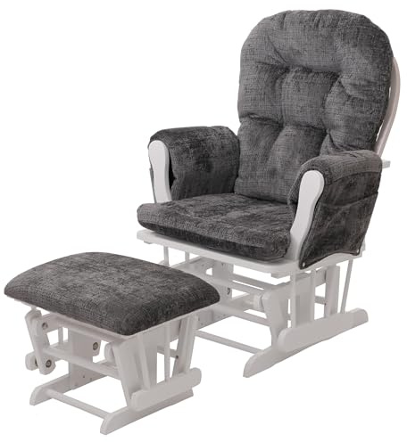 Mendler Relaxsessel HWC-C76 Stoff - dunkelgrau, Gestell weiß | Schaukelstuhl, Schwingstuhl, mit Hocker, Chenille, (465g/m²), Öko-Tex