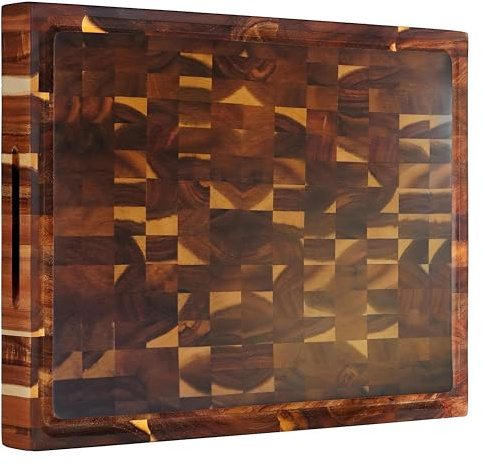 Wooden Chopping Board, End Grain Cutting Boards with Juice Groove & Handle, 40 * 30 * 3 CM Checkered Chopping Board Charcuterie Board, Chopping Mat for Meat, Vegetables, Fruit