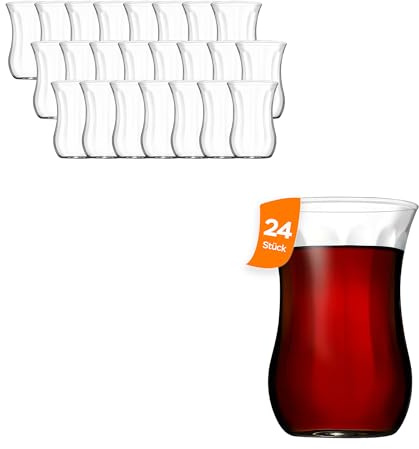 NORDIC SCHILLER Teegläser Set 120 cc, (24 Teeglaser) Türkisches Teeglas, Glatt oder Strukturiert, Hitzebeständig, Spülmaschinengeeignet, Authentisch & Stapelbar, Hochwertiges Glas für Tee & Getränke