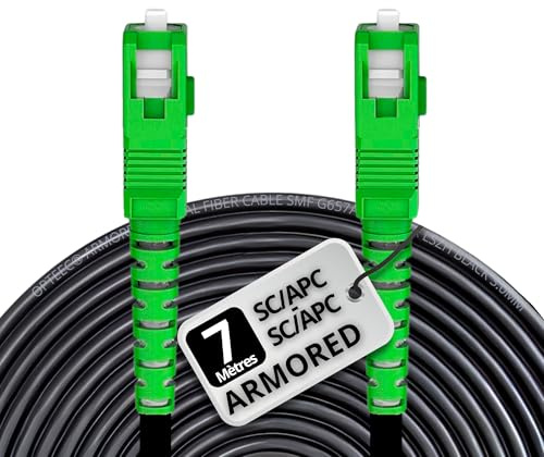 Opteec® – Cable de fibra óptica de acero blindado – 7 m – Naranja, SFR/BOUYGUES/SOSH/RED por SFR – Extensión/Liga – SC/APC a SC/APC reforzado – Simplex Monomode – Garantía de 10 años (Armored, Negro